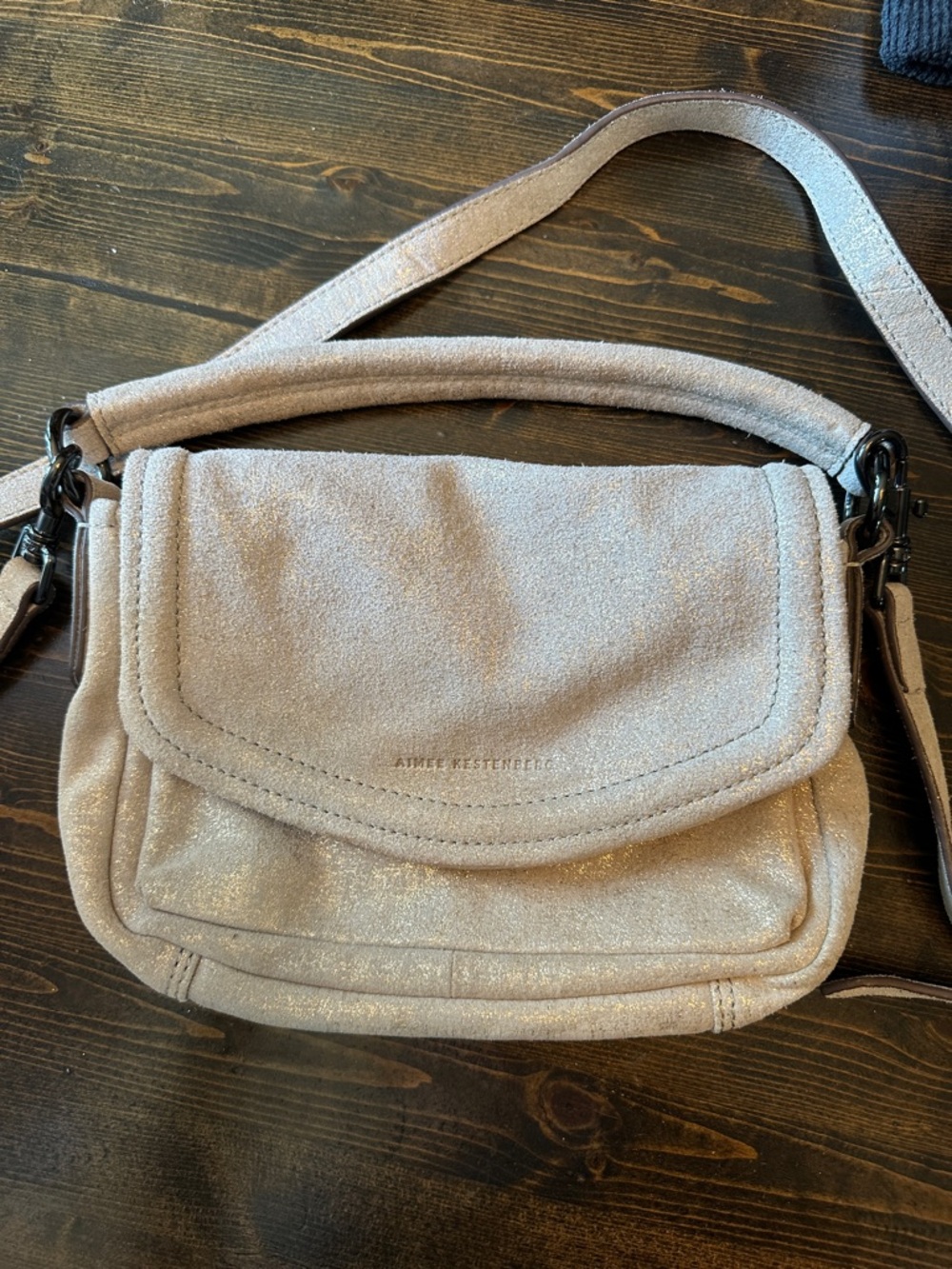 Aimee Kestenberg Dusty Blush Pink Suede Crossbody Bag